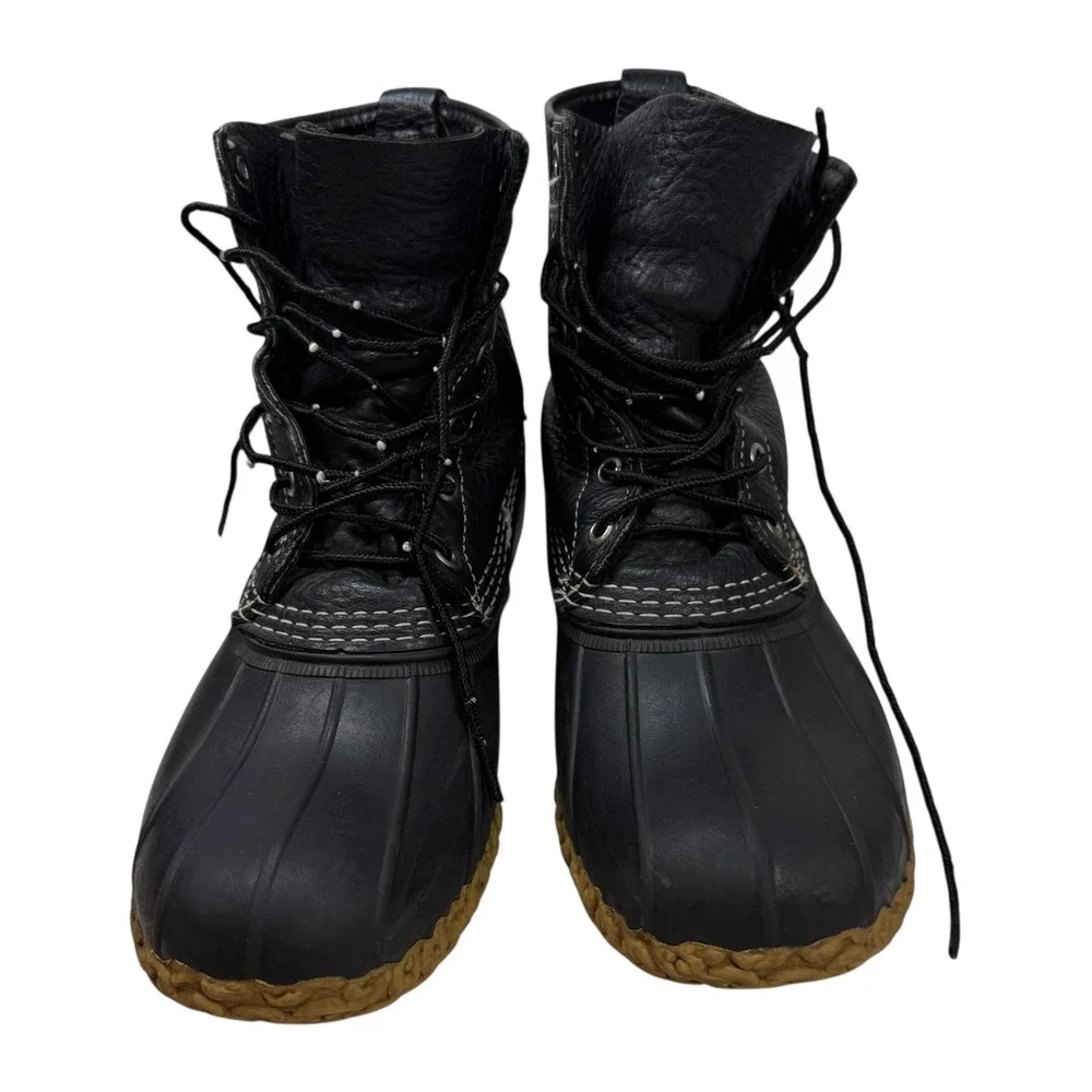 LL Bean Duck Boots Mens 8 EW Black Leather Waterproof Rain Snow Bean Boots